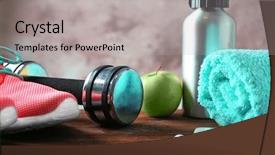  Presentation with sport drink - Presentation design consisting of sports drink - items for sport and modern background and a light gray colored foreground