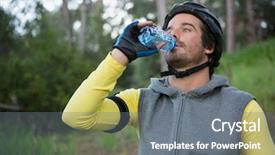  Presentation with mountain water - Amazing presentation design having sports drink - mountain biker drinking water backdrop and a  colored foreground