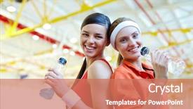  Presentation with bottles - Beautiful PPT theme featuring sports drink - portrait of two sporty girls backdrop and a coral colored foreground