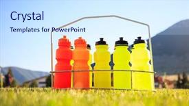  Presentation with field - Colorful slide set enhanced with sports drink - set of colorful bottles backdrop and a sky blue colored foreground
