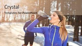  Presentation with drinking water - Presentation design featuring sports drink - sportswoman on condition training drinking background and a coral colored foreground