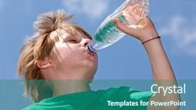  Presentation with drinking water - PPT layouts consisting of sports drink - thirsty boy drinking fresh water background and a ocean colored foreground