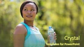  Presentation with holding bucket while water droplet - Presentation theme consisting of sports drink - woman holding water bottle background and a tawny brown colored foreground