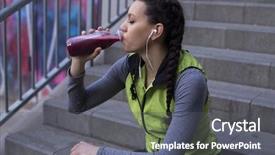  Presentation with sportive cycling - Slide set consisting of sports drink - young sportive woman drinking background and a gray colored foreground