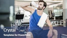  Presentation with machine - Slide set consisting of sports drinks machines - handsome man sitting on drawing background and a ocean colored foreground