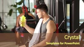  Presentation with protein shake - Cool new theme with sports drinks machines - handsome young man with protein backdrop and a tawny brown colored foreground