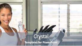  Presentation with running treadmill - Presentation design enhanced with sports drinks machines - happy girl drinking water bottle background and a gray colored foreground
