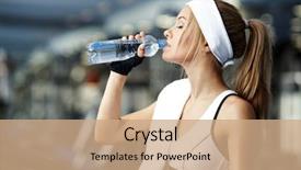  Presentation with treadmill - PPT layouts having sports drinks machines - smiling athletic woman drinking water background and a coral colored foreground