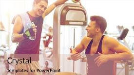  Presentation with water equipment laboratory - Colorful presentation design enhanced with sports drinks machines - sport fitness equipment lifestyle backdrop and a  colored foreground