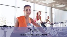  Presentation with exercise bike - Slide deck featuring sports drinks machines - sport fitness lifestyle equipment background and a seafoam green colored foreground