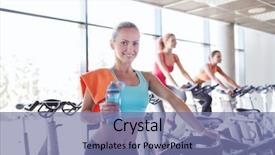  Presentation with exercise bike - Audience pleasing PPT layouts consisting of sports drinks machines - sport fitness lifestyle equipment backdrop and a  colored foreground