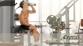  Presentation with protein shake - Theme with sports drinks machines - sporty young man drinking protein background and a mint green colored foreground