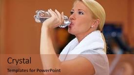  Presentation with water sports - PPT theme featuring sports drinks machines - thirsty woman drinking water background and a red colored foreground