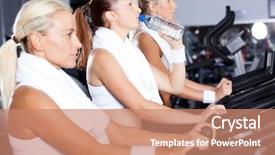  Presentation with benefits of drinking water - Presentation theme with sports drinks machines - young woman drinking water while background and a coral colored foreground