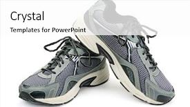  Presentation with white torn paper on gray - Amazing slides having sports equipment - gray sneaker isolated on white backdrop and a  colored foreground