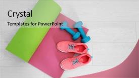  Presentation with yoga for heart diseases - Amazing PPT layouts having sports equipment - yoga mat with sneakers backdrop and a light gray colored foreground