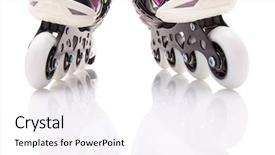  Presentation with equipment - Audience pleasing theme consisting of sports equipment bright sliding roller backdrop and a sky blue colored foreground