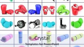  Presentation with equipment - Amazing presentation theme having sports equipment collage backdrop and a light blue colored foreground