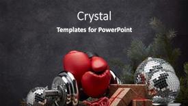  Presentation with dark grey - Cool new PPT theme with sports-equipment-dumbbell-boxing-gloves backdrop and a dark gray colored foreground