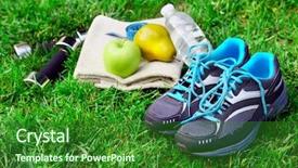  Presentation with variety of sports equipment - Amazing presentation theme having sports equipment on green grass backdrop and a  colored foreground