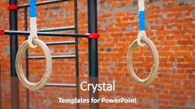  Presentation with equipment - Slide set with sports equipment outdoor playground rings background and a  colored foreground