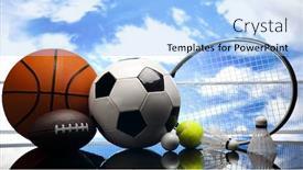  Presentation with equipment - Cool new PPT layouts with sports equipment backdrop and a light blue colored foreground