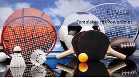  Presentation with equipment - Colorful slide set enhanced with sports equipment backdrop and a light blue colored foreground