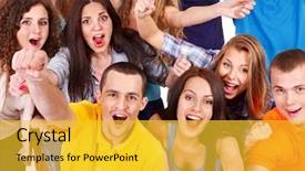  Presentation with sport - PPT theme enhanced with sports fans - group sport fan cheer background and a yellow colored foreground