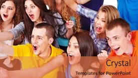  Presentation with sport - Theme enhanced with sports fans - happy group sport fan cheer background and a coral colored foreground