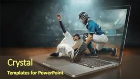  Presentation with mlb baseball game ball - Audience pleasing presentation theme consisting of sports games - caucassian baseball players in dynamic backdrop and a tawny brown colored foreground