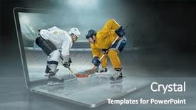  Presentation with ice hockey - Presentation theme featuring sports games - caucassian ice hockey players background and a gray colored foreground