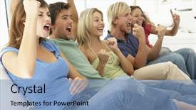  Presentation with television watching - Cool new slides with sports games - friends watching a game backdrop and a teal colored foreground