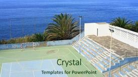  Presentation with sports - Colorful slides enhanced with sports ground by the sea backdrop and a mint green colored foreground