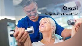  Presentation with exercises - Presentation theme featuring mature couple doing fitness exercises background and a seafoam green colored foreground