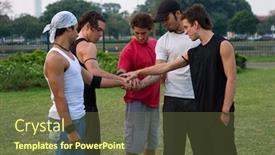  Presentation with acrobats - Presentation enhanced with sports hands of group of acrobats background and a tawny brown colored foreground