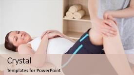  Presentation with knee - Colorful PPT theme enhanced with sports injury - masseuse massing the knee backdrop and a lemonade colored foreground