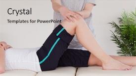  Presentation with athletic injury - PPT theme with sports injury - masseuse massing the knee background and a soft green colored foreground