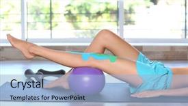  Presentation with woman sport - Slide deck consisting of sports injury - woman with elastic bandage background and a light blue colored foreground