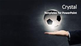  Presentation with ball sports - PPT theme enhanced with sports investments - hand of businessman on dark background and a  colored foreground