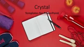  Presentation with flat lay of female sport - PPT theme having sports invitation - female fitness still life sport background and a red colored foreground