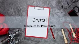  Presentation with healthy lifestyle - Colorful slide set enhanced with sports invitation - fitness still life sport accessories backdrop and a light blue colored foreground