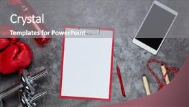  Presentation with healthy lifestyle - Cool new PPT theme with sports invitation - fitness still life sport accessories backdrop and a gray colored foreground
