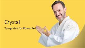  Presentation with kimono - PPT theme with sports invitation - handsome middle age senior man background and a  colored foreground