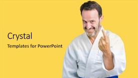  Presentation with kimono - Beautiful theme featuring sports invitation - handsome middle age senior man backdrop and a yellow colored foreground