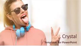  Presentation with refueling for sport - Amazing PPT theme having sports invitation - young sport woman with headphones backdrop and a lemonade colored foreground