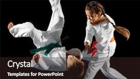 Presentation with martial arts - Presentation theme with sports judo - children martial arts fighters isolated background and a wine colored foreground