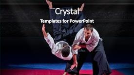  Presentation with aikido - Audience pleasing presentation design consisting of sports judo - fight between two aikido fighters backdrop and a black colored foreground