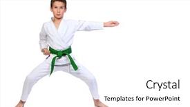  Presentation with martial arts - Cool new presentation theme with sports judo - karate boy in kimono posing backdrop and a white colored foreground