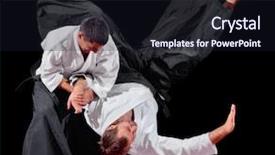  Presentation with martial arts - Cool new PPT theme with sports judo - two martial arts fighter isolated backdrop and a wine colored foreground