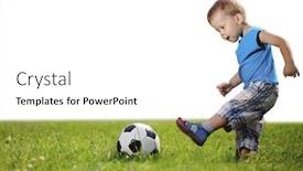  Presentation with sports children - PPT theme featuring sports-kid-baby-playing-soccer background and a white colored foreground